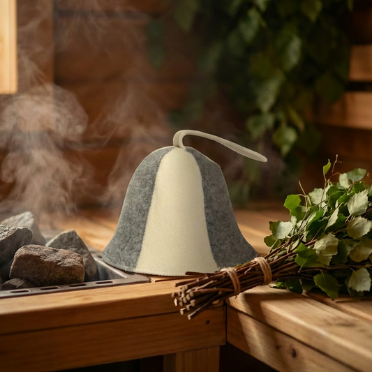 Sauna Hat White/Grey 100% Wool - Saunaguru.eu