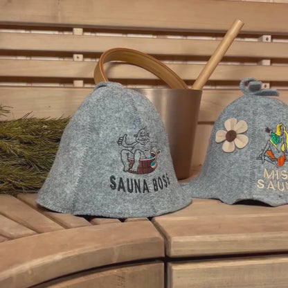 Sauna Hat “Miss Sauna” & “Sauna Boss”100% Wool, Set of 2